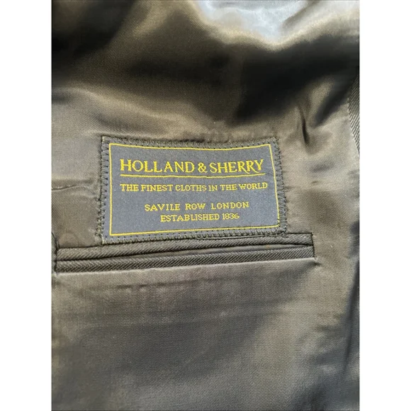 Holland Sherry 44R Navy Royal Classic Herringbone Striped Custom Suit